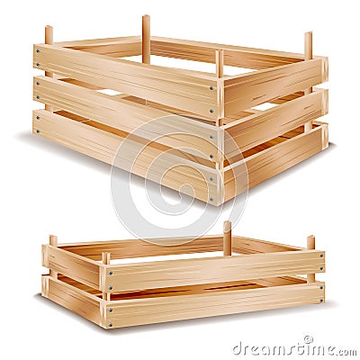 3d Wooden Box Vector. Wooden Tray For Storing Food. Isolated On White Illustration Vector Illustration