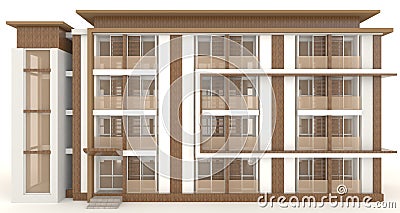 3D wooden office building exterior in white Stock Photo