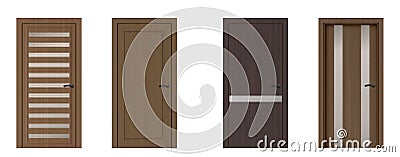 3d wooden realistic front door design isolated Vector Illustration