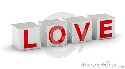 3d word LOVE on cubes isolated on white background Stock Photo