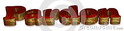 3D Word Pardon with Gold Finish and Cover with Red Stock Photo