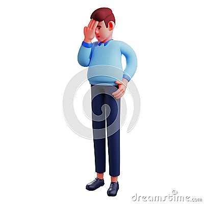 3D Workman Cartoon Design got a headache Stock Photo