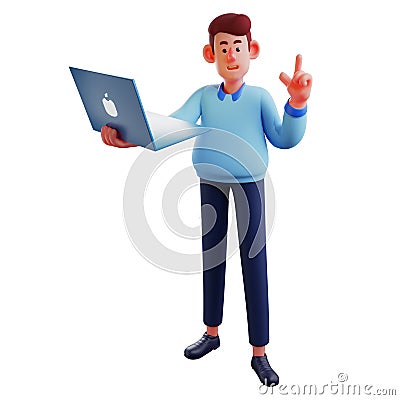A Workman Cartoon Design holding a laptop Stock Photo
