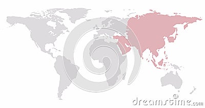 2D World map with red highlighting of Asia. Allocation of the mainland territory. Alpha channel. 4K Stock Photo