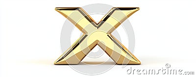 A 3D X symbol in gold with a reflective surface, displayed on a white background to signify rejection and error in a Stock Photo