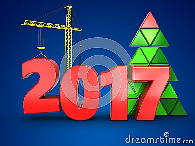 3d 2017 year with crane Cartoon Illustration