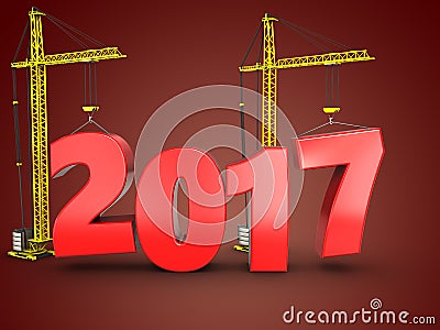 3d 2017 year with crane Cartoon Illustration
