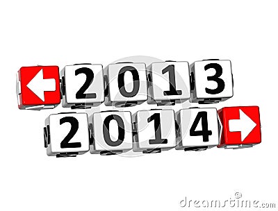 3D Year 2013 year 2014 Button Click Here Block Text Stock Photo