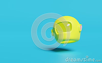 3d yellow astronaut helmet, motorcycle helmet icon isolated on blue background. concept 3d render illustration Cartoon Illustration