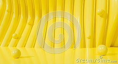 3d yellow background abstract scene with geometric shape in curve studio room with round ball. Creative minimal design. 3d render Stock Photo