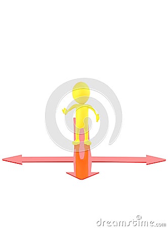 3d yellow character confused of decising which path to go Stock Photo