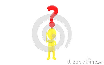 3d yellow character with a question over his head Stock Photo