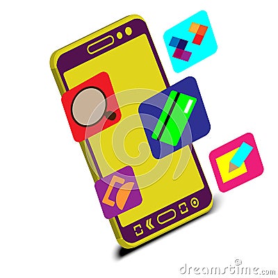 3-D yellow mobile and application Vector Illustration