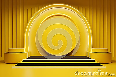 3D Yellow Podium Decoration with Geometric Elements Cartoon Illustration