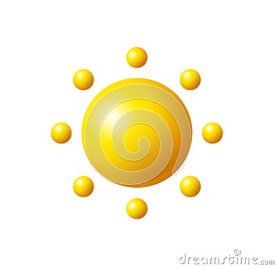 3d Yellow Sun with Rays Plasticine Cartoon Style . Vector Vector Illustration