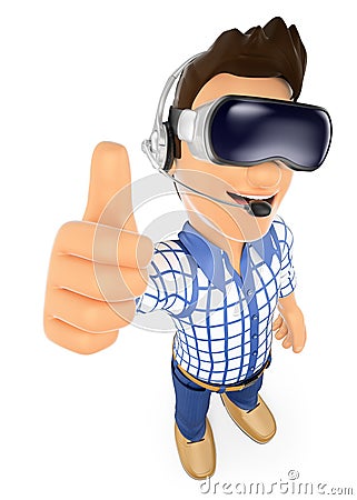 3D Young teen with virtual reality glasses. VR Stock Photo