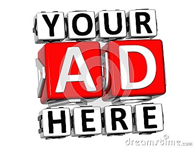 3D Your Ad Here Button Click Here Block Text Stock Photo