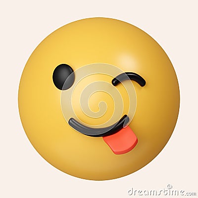 3d Yummy emoji. Smiling emoticon licking lips, savoring food. icon isolated on gray background. 3d rendering Cartoon Illustration