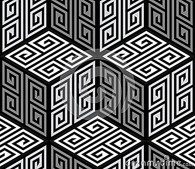 3D Zig Zag Cubes, Op Art Vector Seamless Pattern Vector Illustration