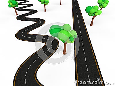 3d zigzag vs straight road Stock Photo