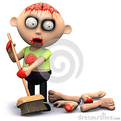 3d Zombie clears up the corpses Stock Photo