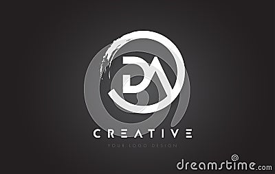 DA Circular Letter Logo with Circle Brush Design and Black Background. Vector Illustration