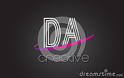 DA D A Letter Logo with Lines Design And Purple Swoosh. Vector Illustration