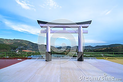 Colorful abstract temple gate symbol in the park Stock Photo