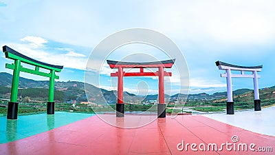 Colorful abstract temple gate symbol in the park Stock Photo