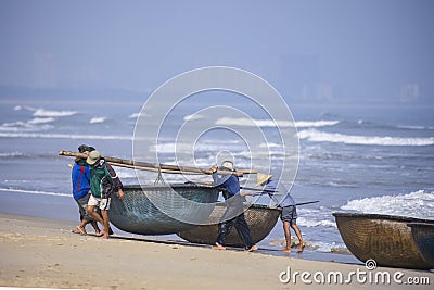 Da Nang, Vietnam - 16 January 2020: The traditional basket fishing boat Editorial Stock Photo