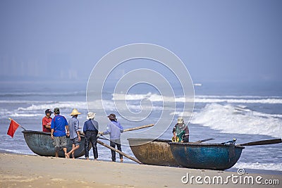 Da Nang, Vietnam - 16 January 2020: The traditional basket fishing boat Editorial Stock Photo