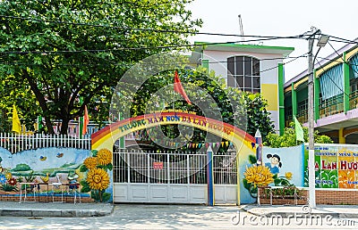 Entrance and facade of Primary school in Da Nang Vietnam Editorial Stock Photo