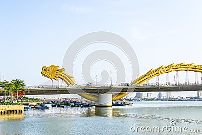 DA NANG, VIETNAM, May 1th, 2018: Dragon bridge on a beautiful cloudy day Editorial Stock Photo