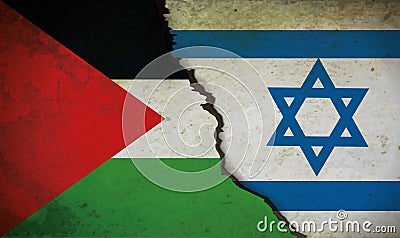 Concept of conflict war and crisis between Israel and Palestine Hamas in the Middle East - Flags Stock Photo