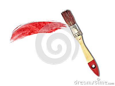 Dab of red paint and a brush on a white background Stock Photo