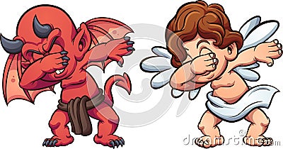 Dabbing cartoon angel and devil Vector Illustration