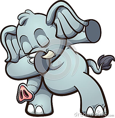 Dabbing fat and gray cute elephant. Vector Illustration