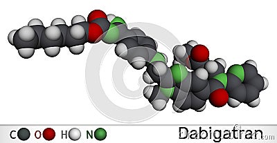 Dabigatran molecule. It is anticoagulant medication. Molecular model. 3D rendering Stock Photo