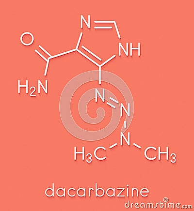 Dacarbazine cancer chemotherapy drug molecule. Skeletal formula. Stock Photo