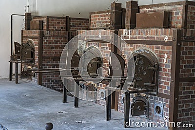 Dachau, Germany - April 2, 2019: Oven crematorium from concentration camp. Dachau oven. The ovens in the crematorium at the Dachau Editorial Stock Photo