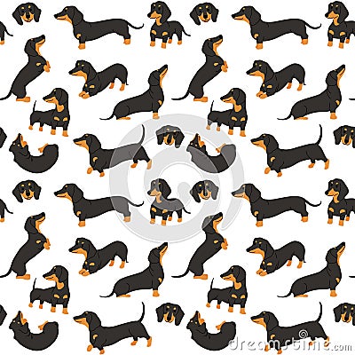 Dachshund in action,seamless pattern Vector Illustration