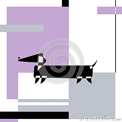 Dachshund. Dog breed silhouettes. Card template. Avantgarde graphic style. Vector Illustration on an abstract background Stock Photo