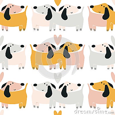 Dachshund pattern. Cute couple of loving dogs Vector Illustration