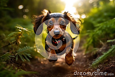 Dachshund Running Down Path Image. Generative AI Stock Photo