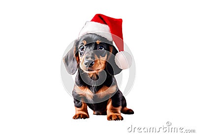 Dachshund santa claus puppy dog isolated Stock Photo