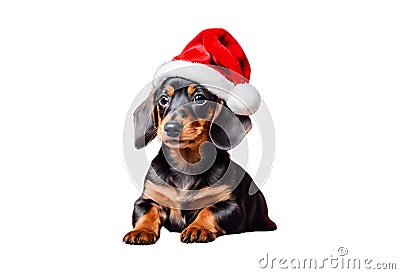 Dachshund santa claus puppy dog isolated Stock Photo