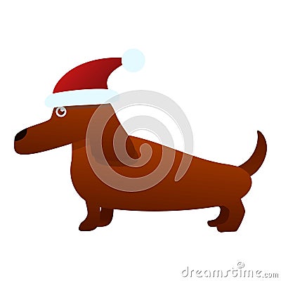 Dachshund santa hat icon, cartoon style Vector Illustration