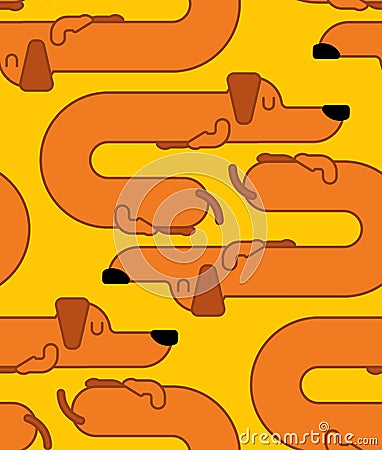 Dachshund sleeps pattern. dog is long ornament. funny orange home pet background. Sleeping puppy texture Vector Illustration