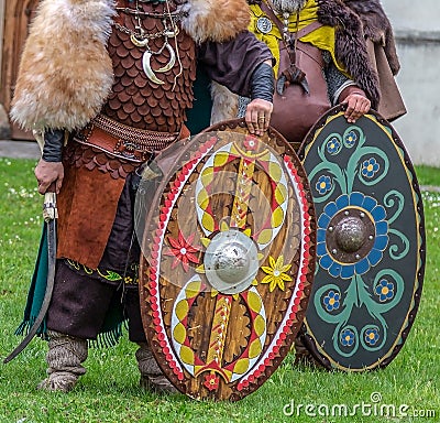 Dacian soldiers in battle costume shows ancient manufacturing we Stock Photo