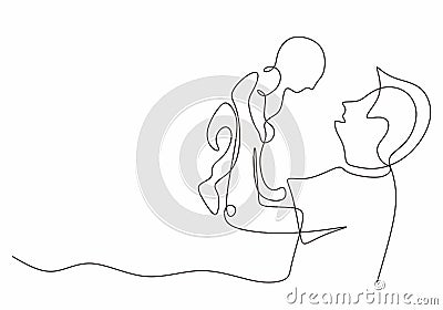 Dad and baby one line drawing happy fathers day. Child born with father Vector Illustration